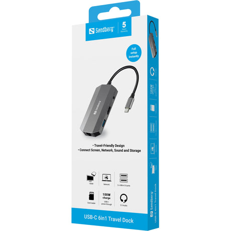 EAN 5705730136337 - Sandberg 136-33 base para portátil y replicador de puertos Alámbrico USB 3.2 Gen 1 (3.1 Gen 1) Type-C Gri imagen 8