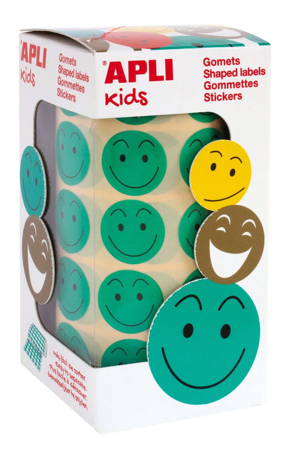 Apli Gomets Cara Feliz Verdes Ø 20mm - Adhesivo Removible - 900 Gomets Por Rollo - Ideal Para Motivar Y Premiar A Los Niños