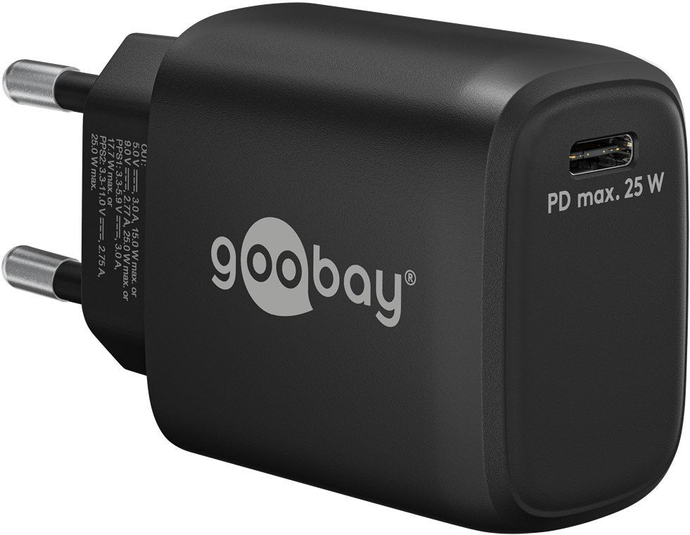 Cargador  25w Usb 1 Puert. Usb-C Negro Gan Fc Pd Salida Lateral Goobay