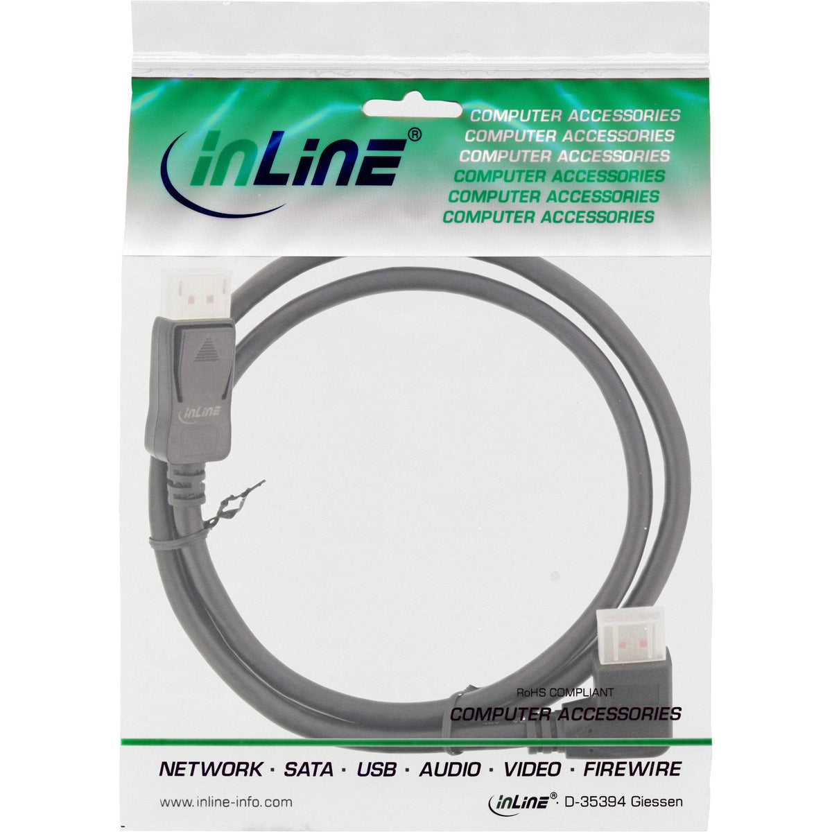 Cable Inline Displayport 1.4, 8k4k, En Ángulo Recto, Negro/Dorado, 2 M