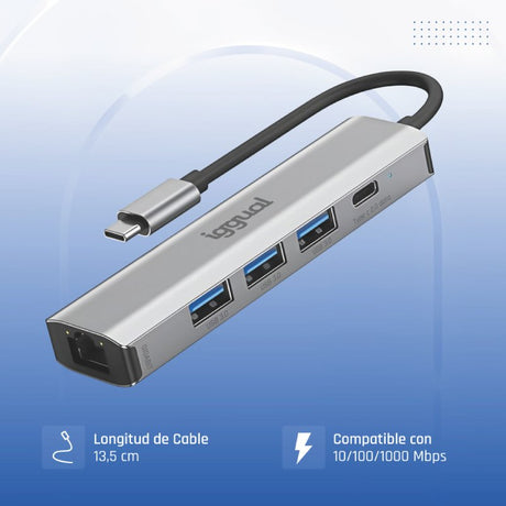 EAN 8435364320181 - iggual IGG320181 hub de interfaz USB 3.2 Gen 1 (3.1 Gen 1) Type-A 5000 Mbit/s Gris imagen 5