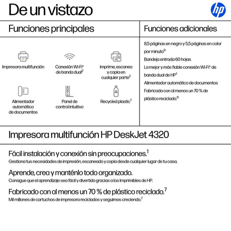 EAN 0198701680222 - HP DeskJet 4320 Inyección de tinta térmica A4 4800 x 1200 DPI 8,5 ppm Wifi imagen 3