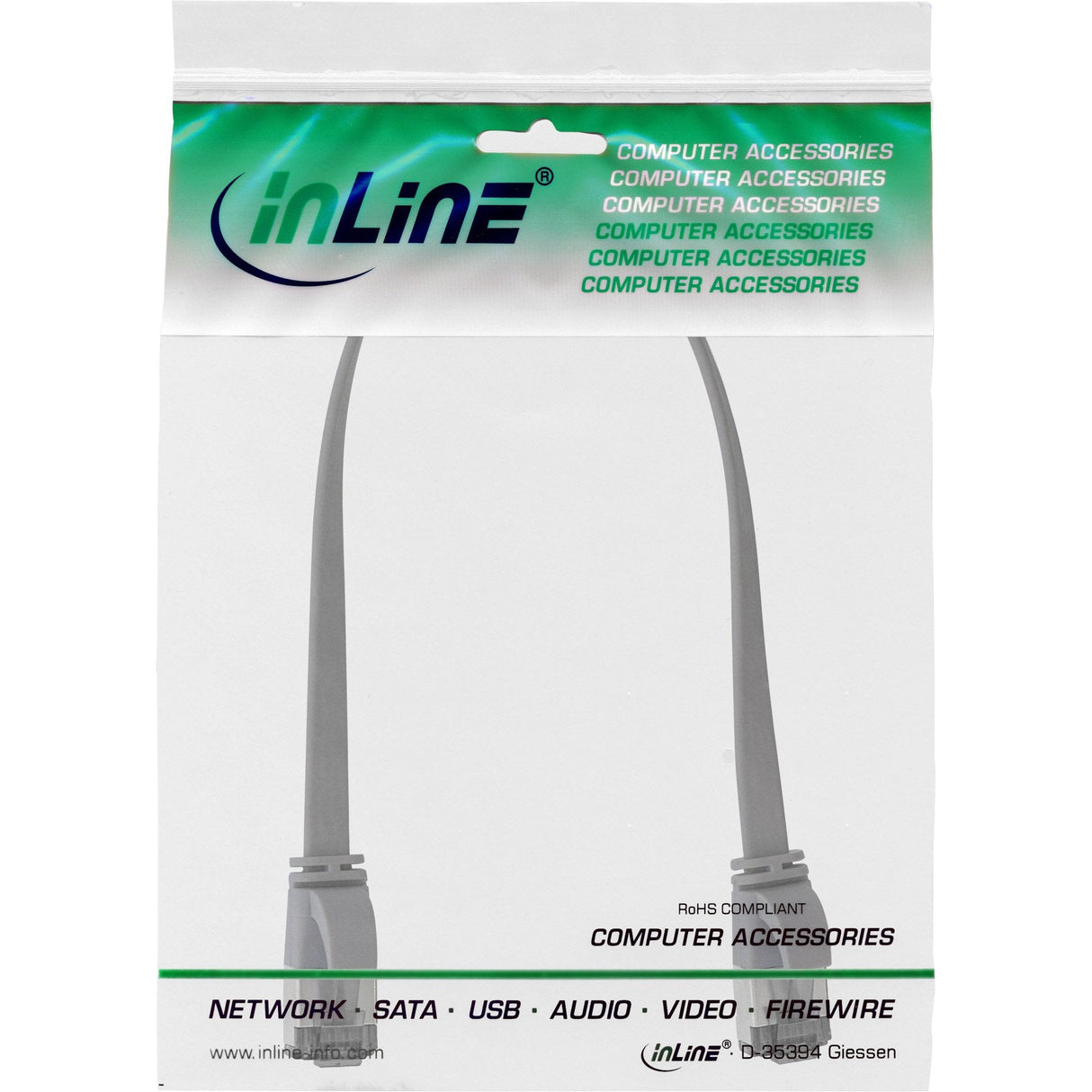Cable De Red Plano Inline, U/Ftp, Cat.8.1, Tpe Libre De Halógenos, Gris, 0,25m