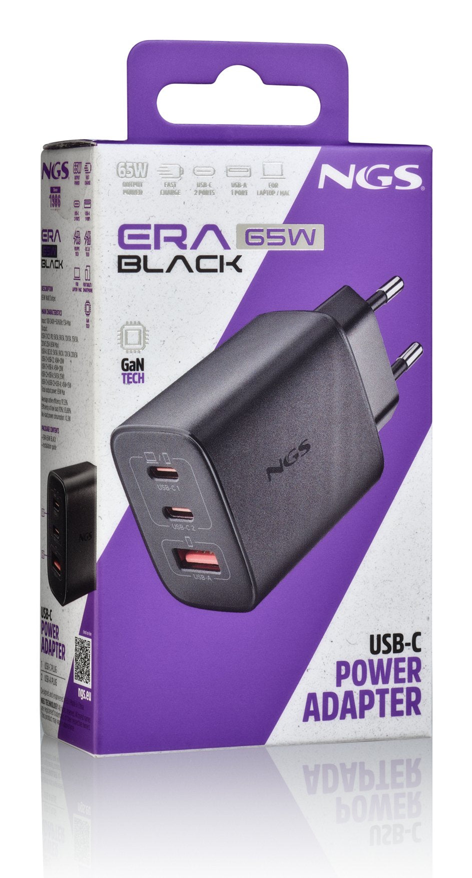 Cargador De Pared Gan Ngs Era 65w 2xusb Tipo-C 1xusb 65w