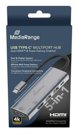 Hub  Mediarange  Usb-C 5 In 1 Multiport Adaptador, Plata