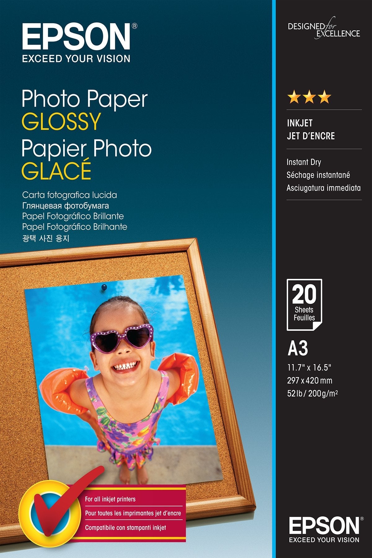 Papel Foto Epson S042536 A3 Glosy 20 Hojas 200grs