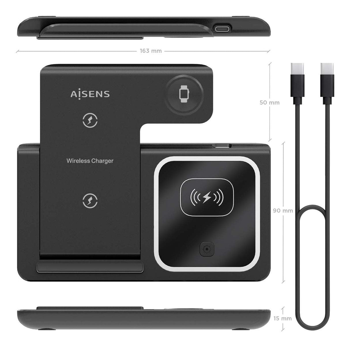 EAN 8435739901687 - AISENS ASCH-15W3WC043-BK cargador de dispositivo móvil Auriculares, Teléfono móvil, Smartphone, Reloj int imagen 4