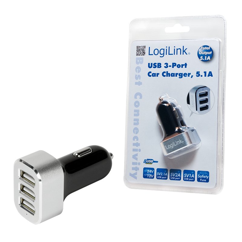 Logilink Pa0082 Cargador De Coche , 5100 Mah, Usb De 3 Tomas
