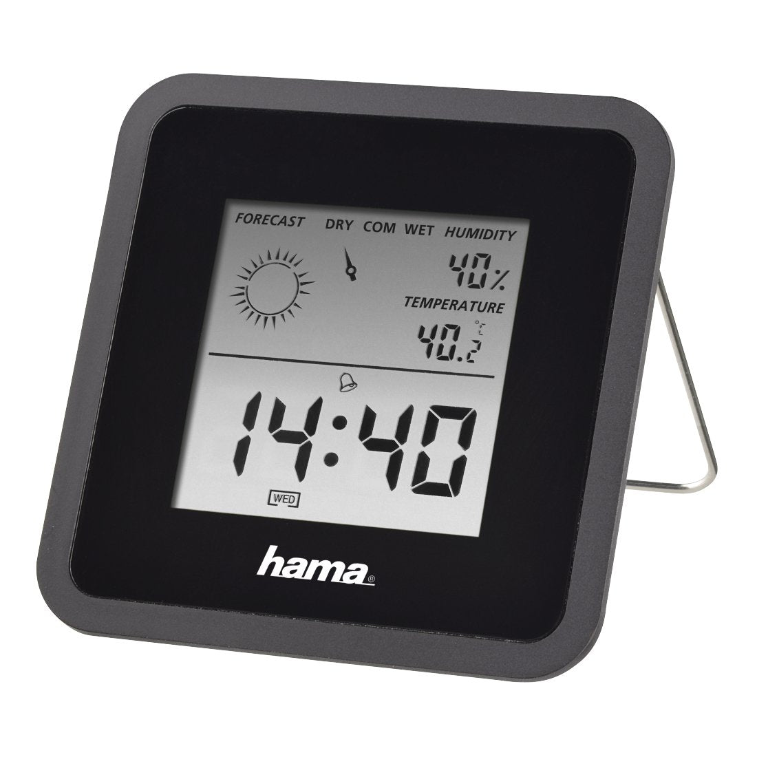 Hama  Termómetro E Higrómetro Digital, Con Reloj Y Previsión Meteorológica (Control De Temperatura Digital Con Termómetro E Higrómetro Medidor De Temperatura Para Interior) Color Negro.