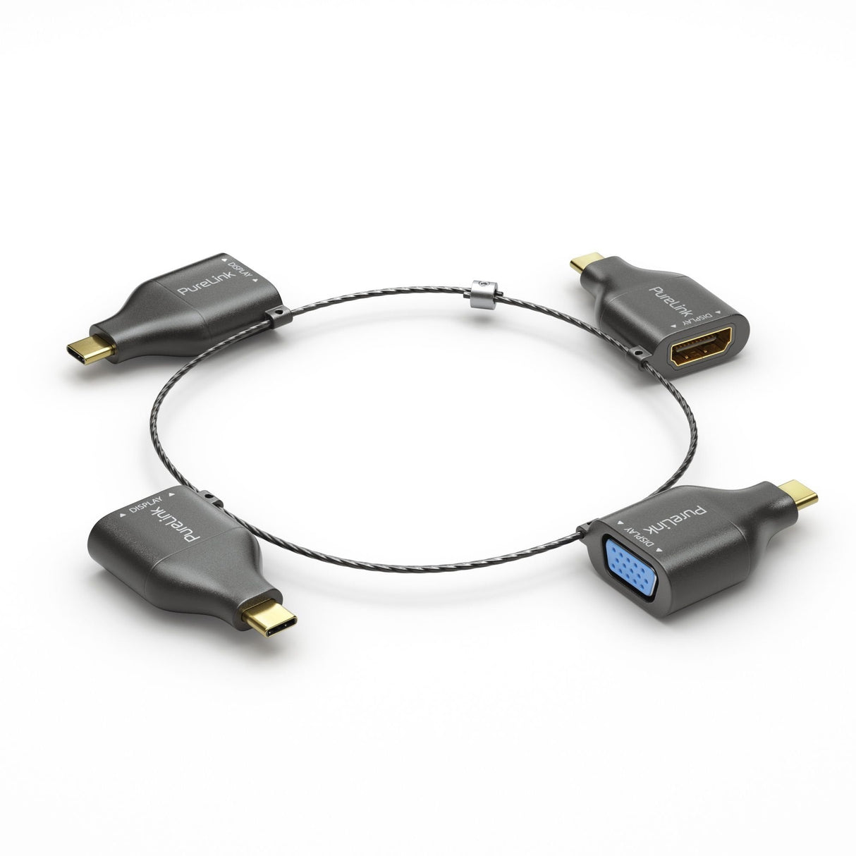 Purelink Adaptador Ring Klein - 4x Usb-C - Usb-C > Vga/Hdmi/Minidp/Dp, Negro