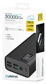 Platinet Power Bank 30.000mah Polymero Carga Rapida 3.0 Negro