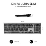 Teclado Español Pure Extended Grey Subblim Bluetooth 5.1/ Multidispositivo Hasta 3 Dispositivos