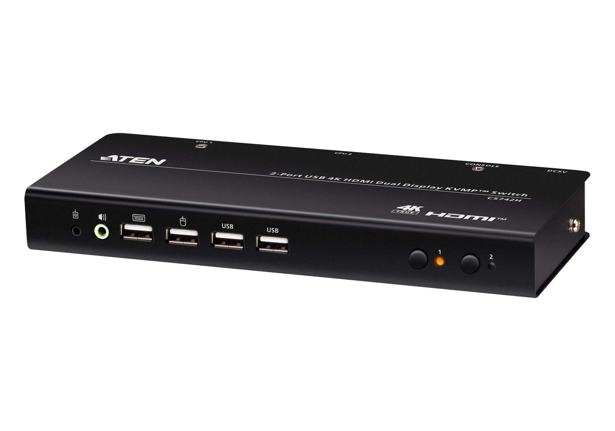 Conmutador Kvm  2 Puertos Hdmi 4k Usb 2.0 Para Dos Pantallas  Aten-Aten-742h