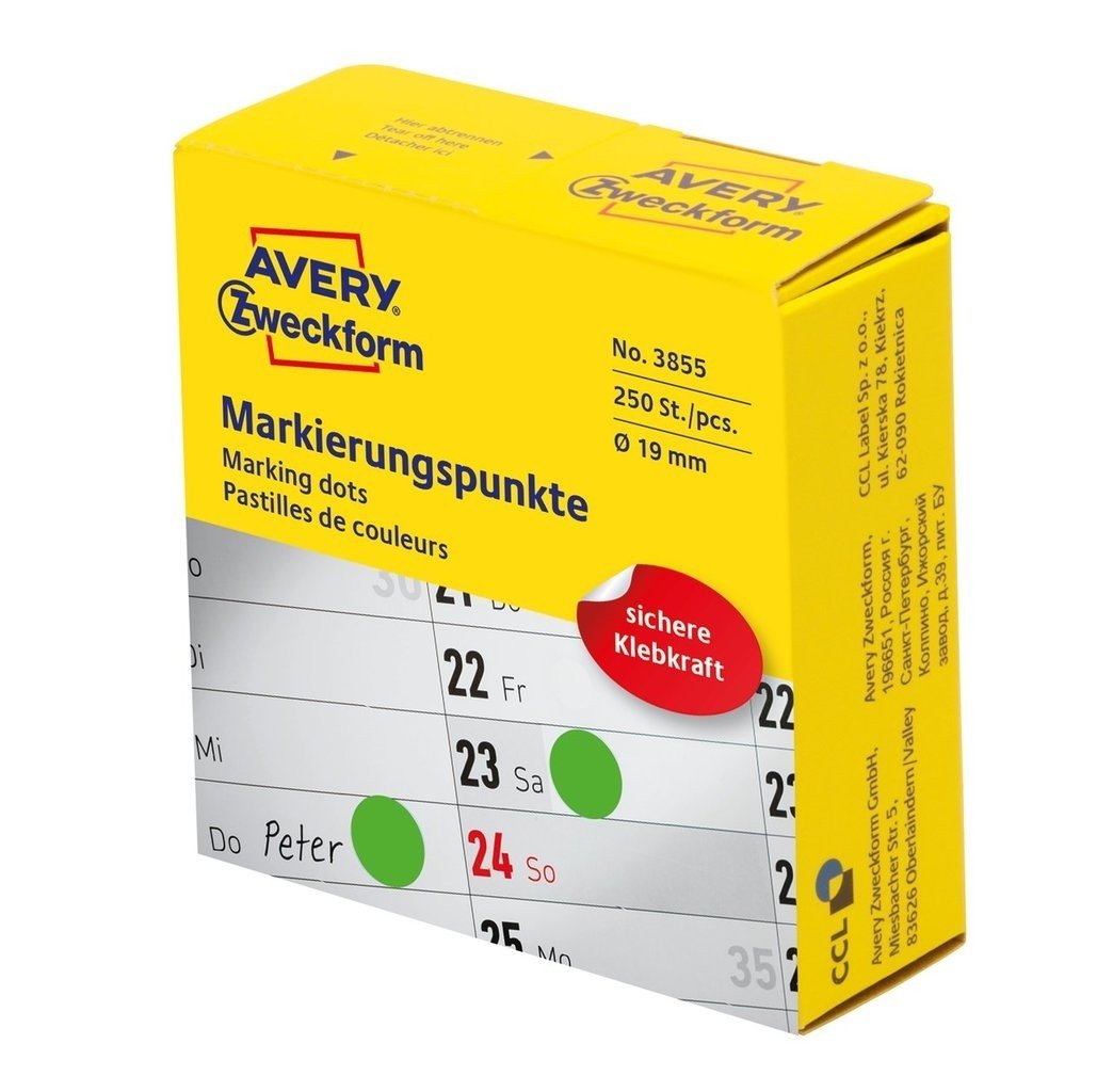 Avery Zweckform Klebepunkte 3855 Verde Ø 19,0 Mm, 250 Unidades