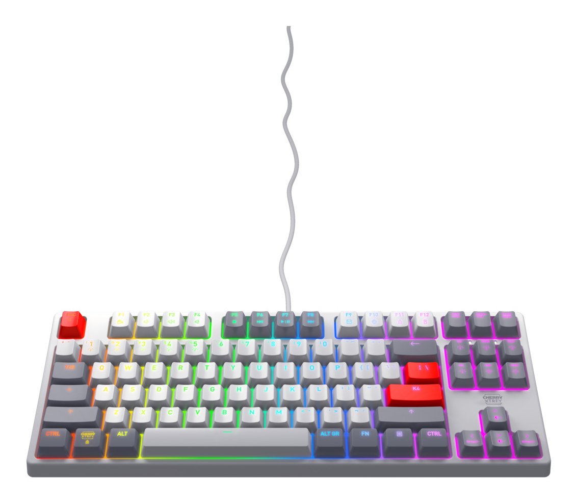 EAN 7340086914536 - CHERRY K4V2 TKL teclado Juego USB QWERTY Inglés de EE. UU. Gris, Gris claro, Rojo imagen 2