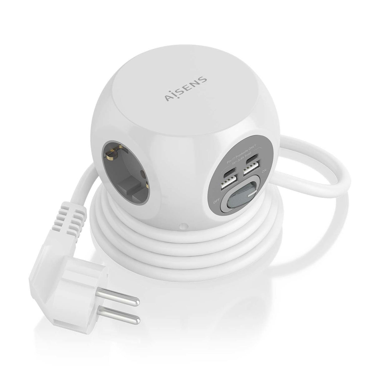 EAN 8436574709445 - AISENS ASPS-2A2C04-W base múltiple 1,4 m 3 salidas AC Interior imagen 1