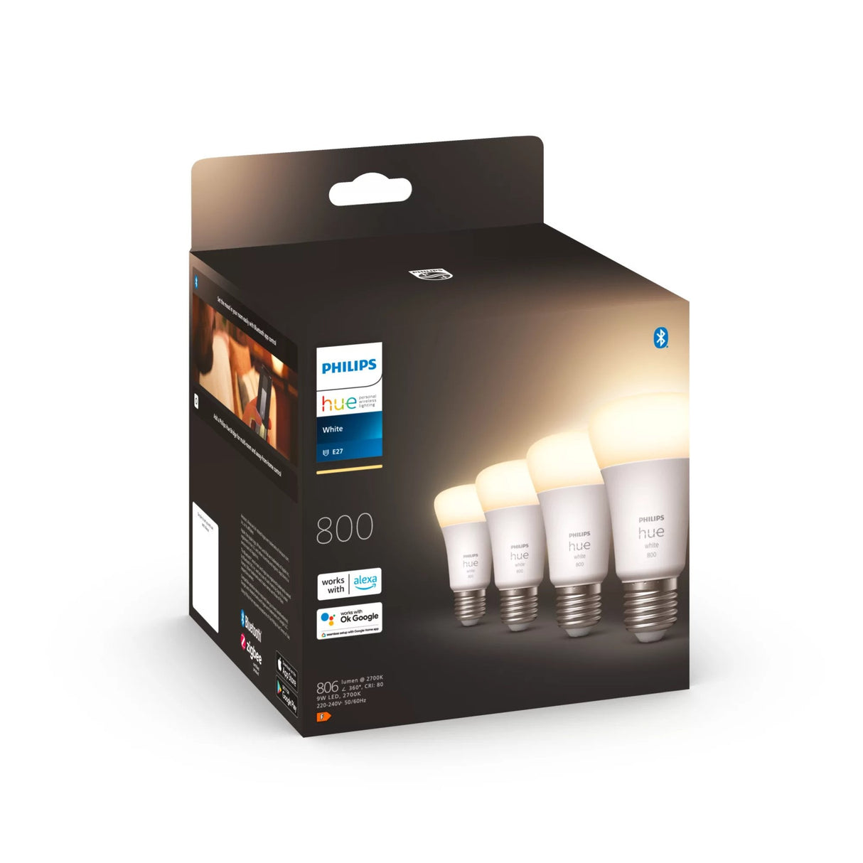 Bombilla Led Philips Hue White 9w 800 E27 4ks