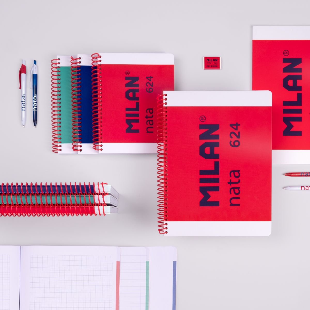Milan Cuaderno Espiral A5 80h 95gr 5x5mm Tapa Dura Colección Nata® 624 Since 1918 Verde