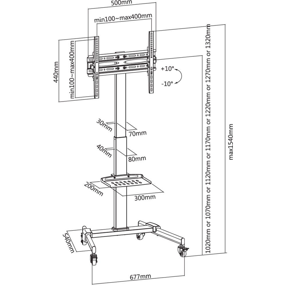 Techly Floor Trolley With Shelf For Lcd Led Plasma Tv 32-55inch
