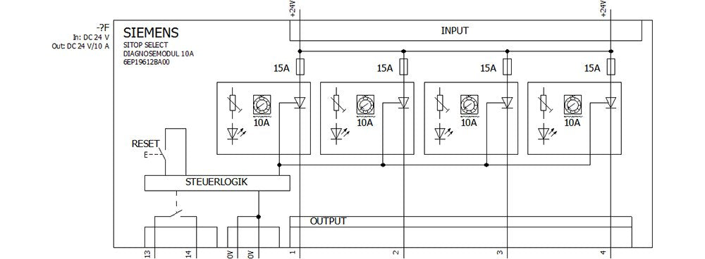 Siemens 6ep19612ba00 Sitop Select 4 Kanaliges Diagnosemodul Ausg.24vdc 10a