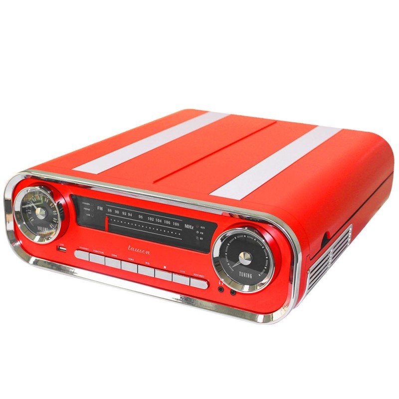 Lauson 01tt15 Rojo Tocadiscos Vintage 3 Velocidades Bluetooth Usb Grabación Mp3 Fm