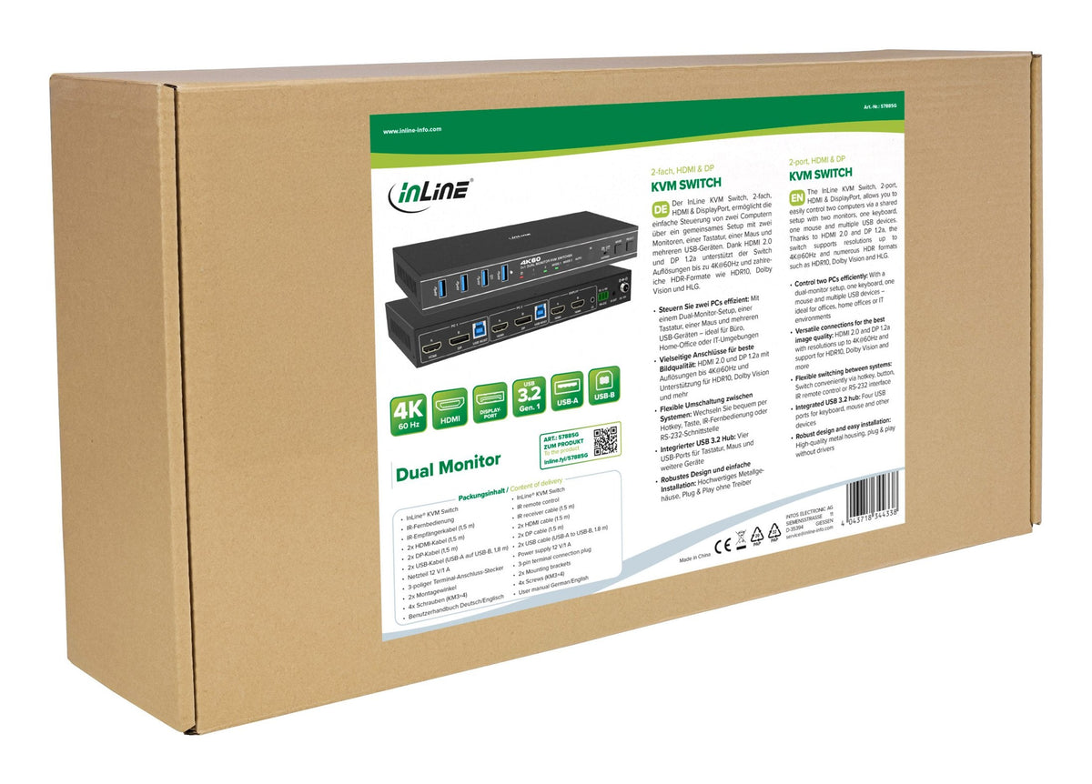 Inline Kvm Switch, 2x1 ,Hdmi & Displayport 4k/60hz, Dual Monitor, Usb 3.2 Hub