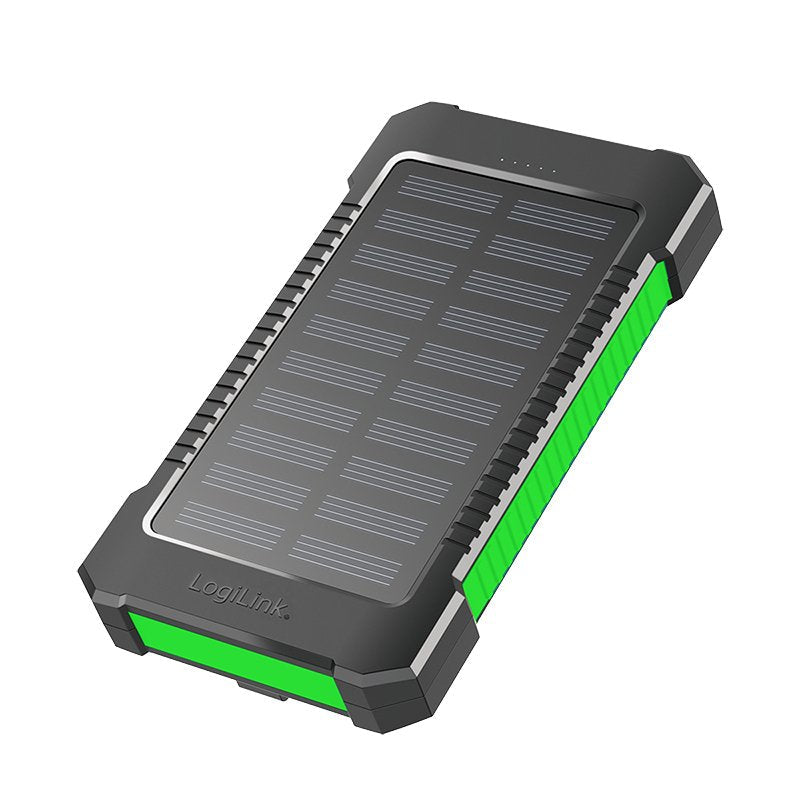 Bateria Externa Power Bank  8000  Solar 2 Puertos Usb-A De Control De Calidad Linterna Negro Verde Logilink