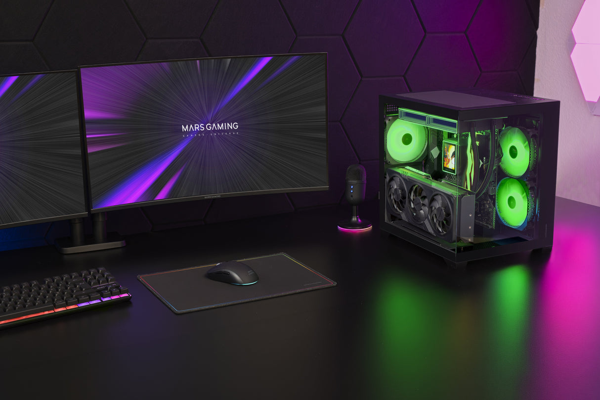 Caja Pc  Microatx Mars Gaming Mc-View3 Gpu Max 330mm Cristal Templado Panoramico Argb Usb-C Negra