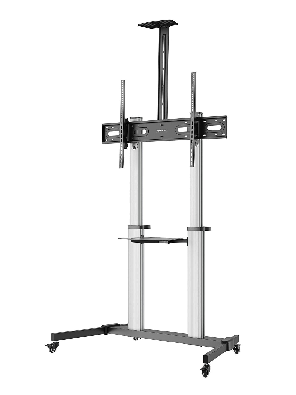 Manhattan 462563 Tv-Wagen 60-100" 80kg Vesa 1000x600 Neigbar Kamera- Av-Ablage Rollen Silver Black