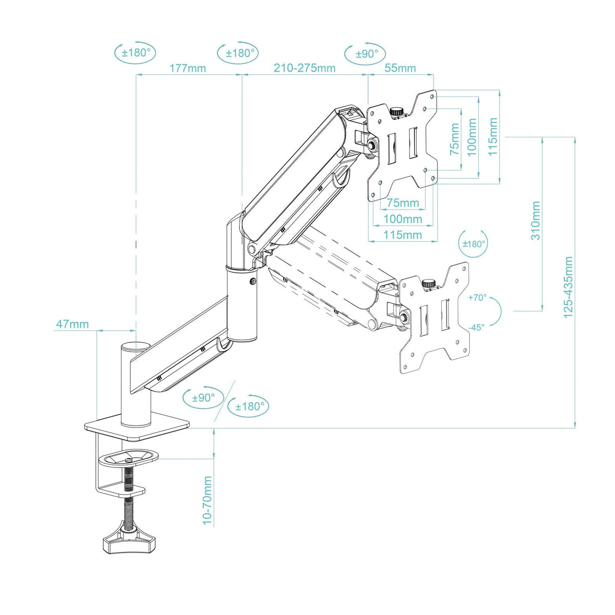 Soporte De Mesa Para Monitor Tooq Db1340tnr-B Giratorio Inclinable Rotatorio Nivelable Hasta 10kg