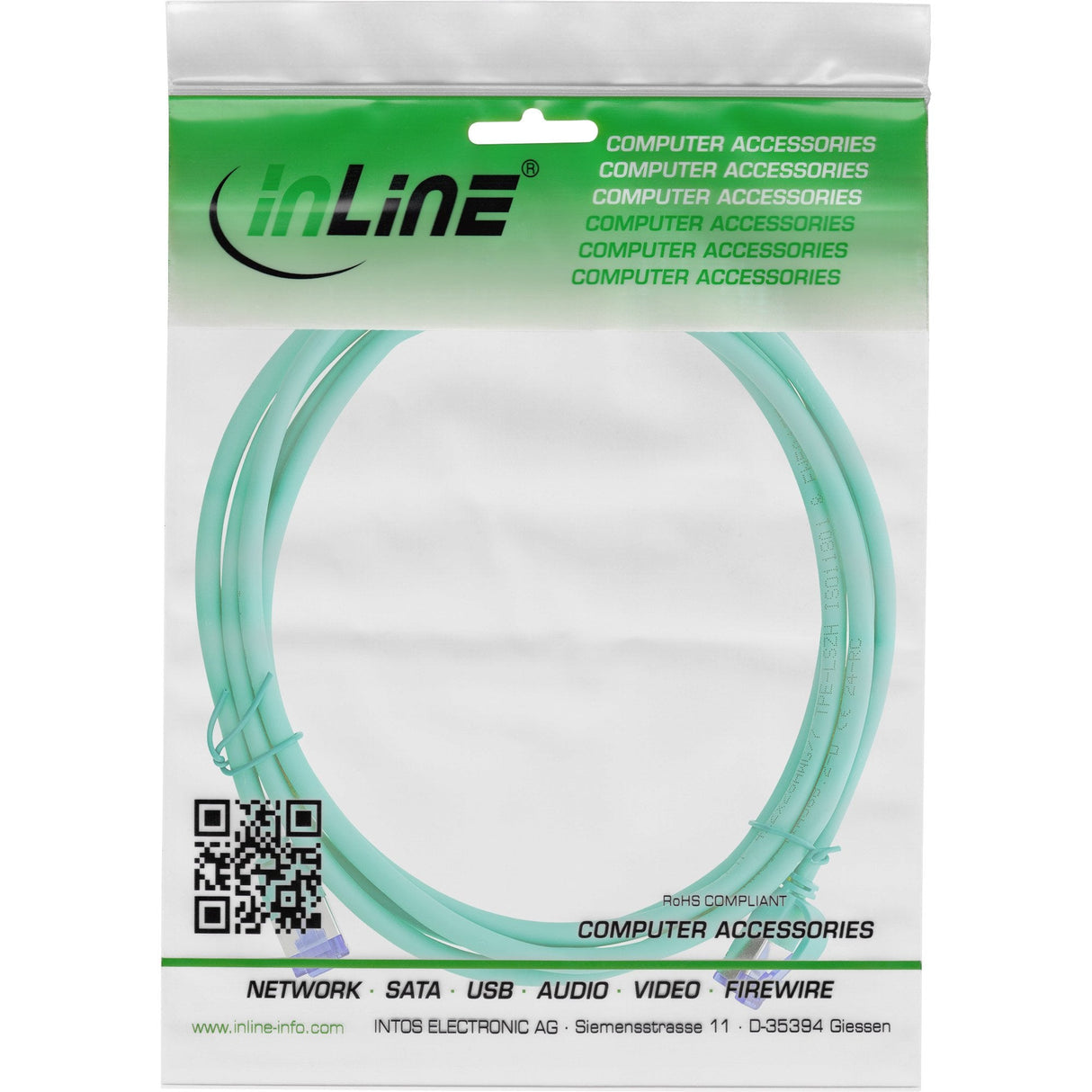 Inline® Cable De Red Slim, Cat.6a, S/Ftp, Tpe (Lszh) Flexible, Poe, Green, 15m