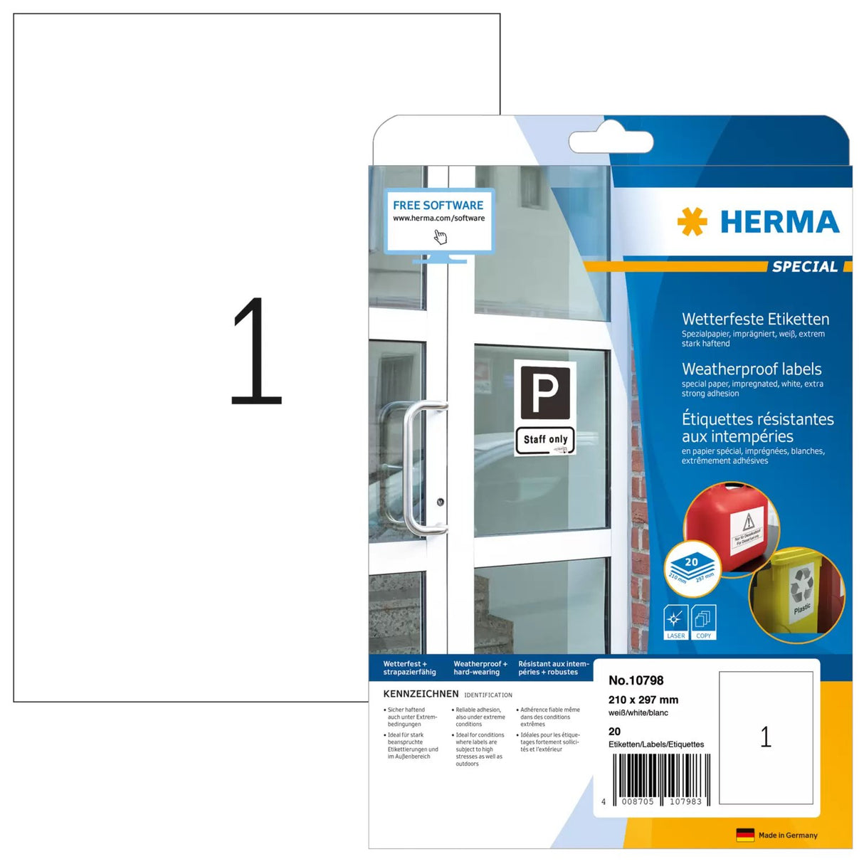 EAN 4008705107983 - HERMA 10798 etiqueta autoadhesiva Rectángulo Permanente Blanco 20 pieza(s) imagen 1