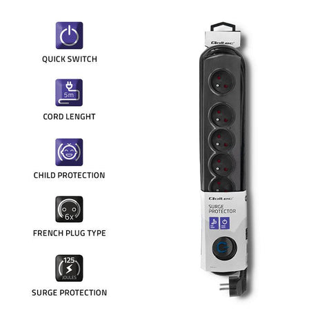 EAN 5901878501727 - Qoltec 50172 limitador de tensión Negro 6 salidas AC 230 V 5 m imagen 3