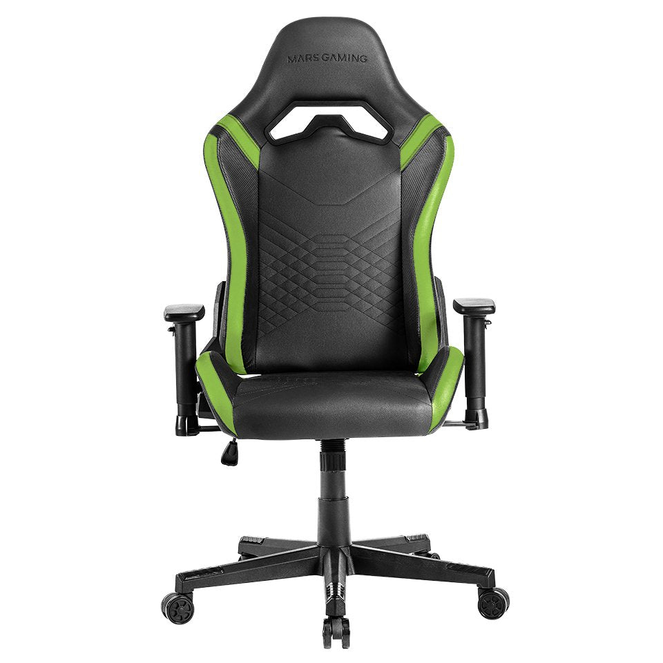 Silla Gamer Mars Gaming Mgcprobg Negra Con Detalle Verdes Brazos Regulables En Altura Reclinable 135º Cojines Ergonomicos Soft-Touch Ruedas Xl