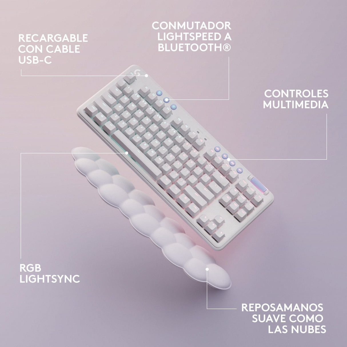 Logitech G G715 Teclado Sin Teclado Numérico Retroiluminación Bluetooth 2.4 Ghz Qwerty Español Interruptor: Tactile Blanco