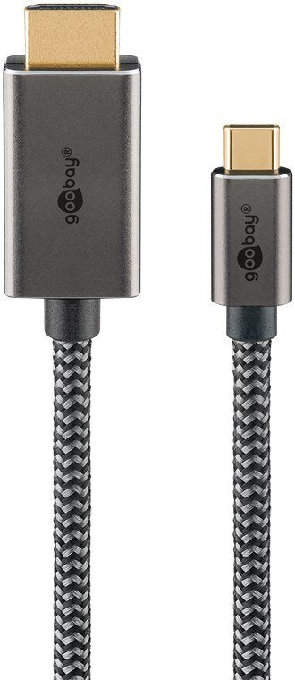 Goobay Usb Textil-Adaptadorcable, Usb-C Stecker > Hdmi Stecker, 4k / 60hz (Negro/Plata, 2 Meter) 75700