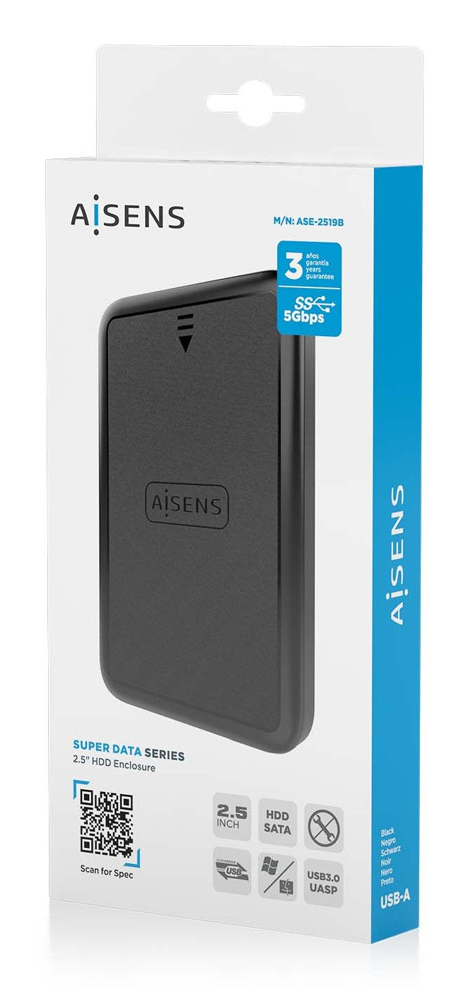 Aisens Caja Externa 2,5&Quot; Ase-2519b 9.5mm Sata A Usb 3.0/Usb3.1 Gen1, Negra