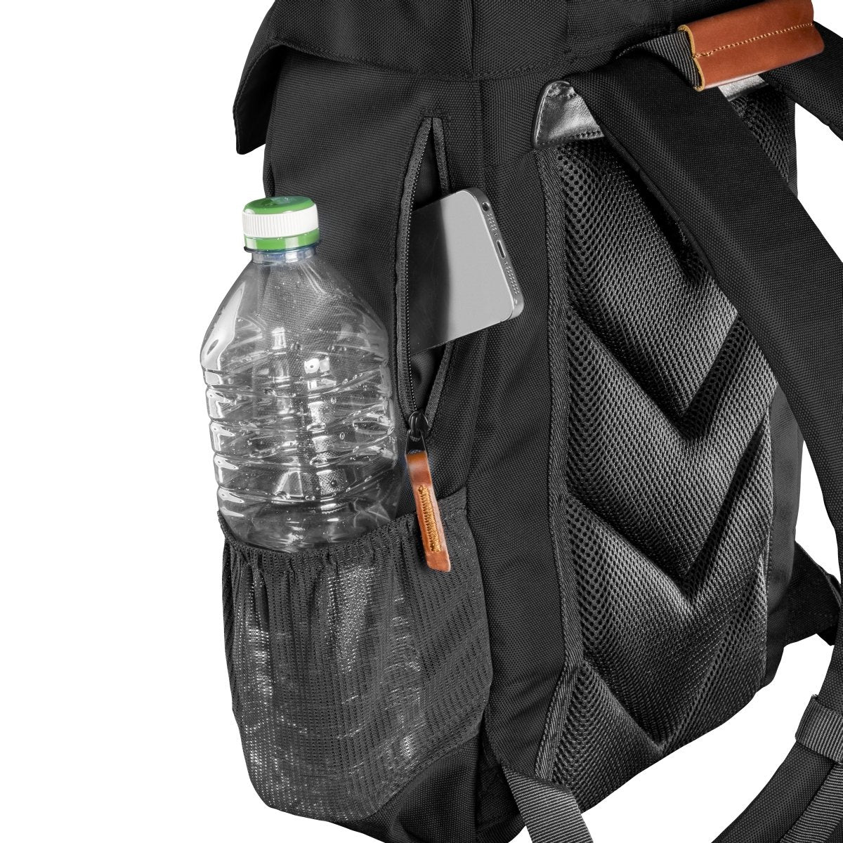 Mantona Luis Junior Mochila Cuero, Metal, Poliéster, Sintético Negro, Marrón