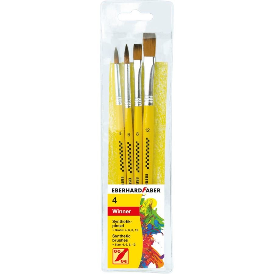 Eberhard Faber Winner Pack Con 4 Pinceles De Pelo Sintetico Tamaños 4, 6, 8, 12 - Virola De Aluminio