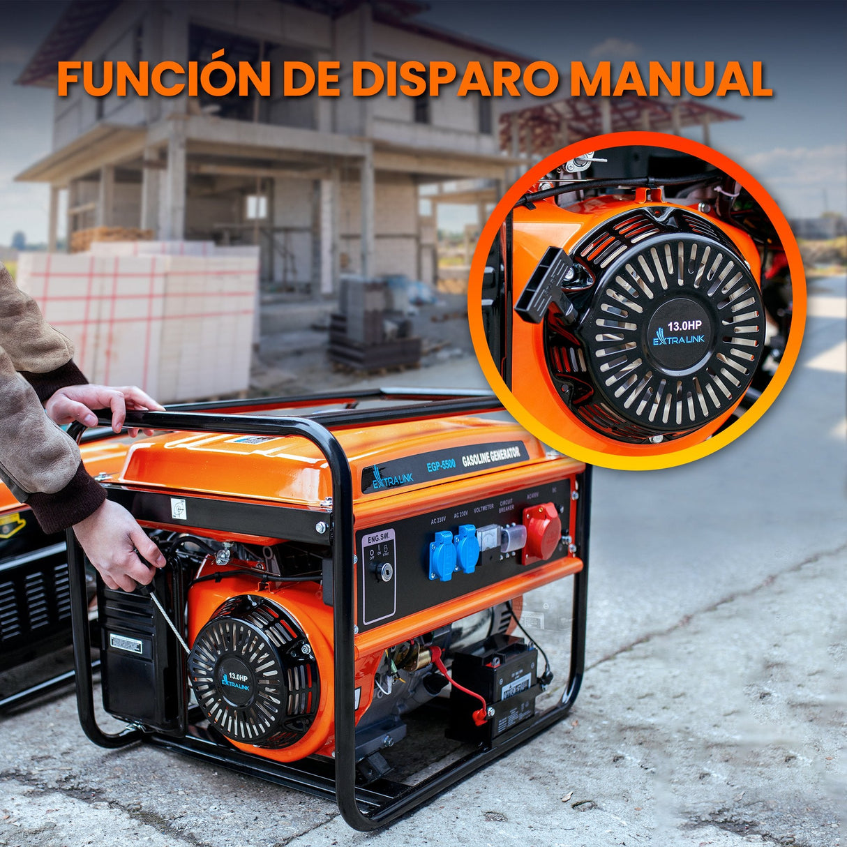 Extralink Ex.30356 Motor-Generador 5000 W 25 L Gasolina Negro, Naranja