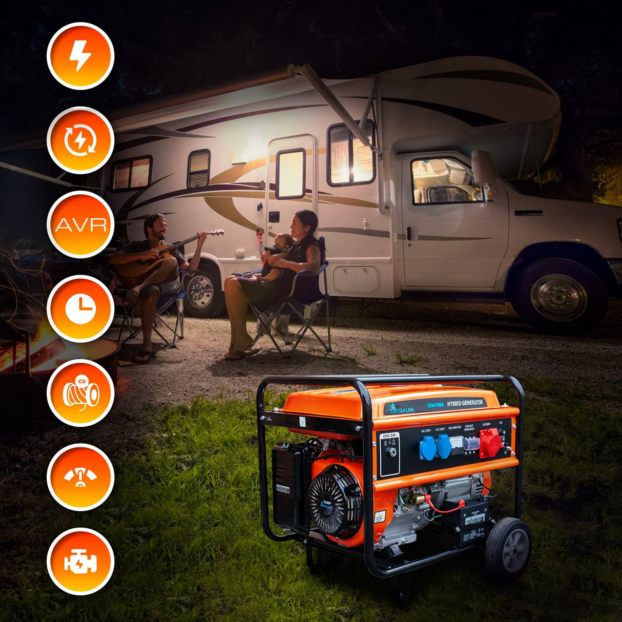 Extralink Ex.30714 Motor-Generador 7000 W 25 L Gasolina Negro, Naranja