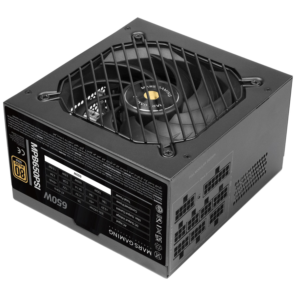 Fuente Modular Mars Gaming 650w Mpb650psi Atx3.1 80+Gold Pfc Activo Pcie5.1 12v-2x6 Dc-Dc Smd Negro