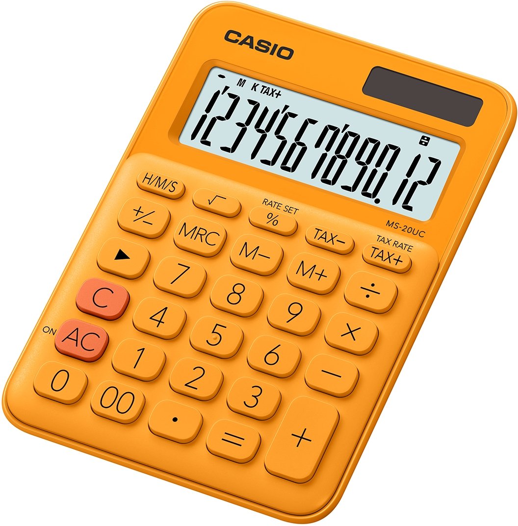 Calculadora Casio Ms-20uc Naranja Mini De Bolsillo Con Teclas Plásticas Alimentación Solar + Pila