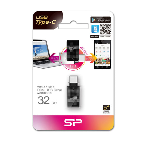 EAN 4712702655940 - Silicon Power Mobile C31 unidad flash USB 32 GB USB Type-A / USB Type-C 3.2 Gen 1 (3.1 Gen 1) Negro, Plat imagen 10