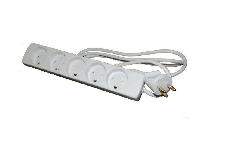 El-StikdSe Med 5 Udtag  M/Jord, 1,5m Ledning, Hvid,