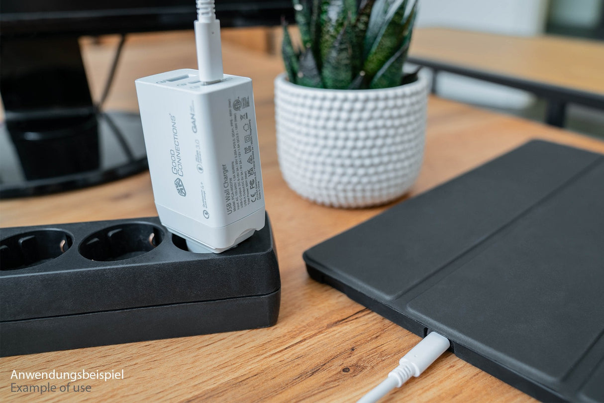 Usb-Schnell Cargador 65w Mit Gan-Technologie 3-Port 2xusb-C Usb-A Pd3,0 Qc3,0 Goodconnections Blanco