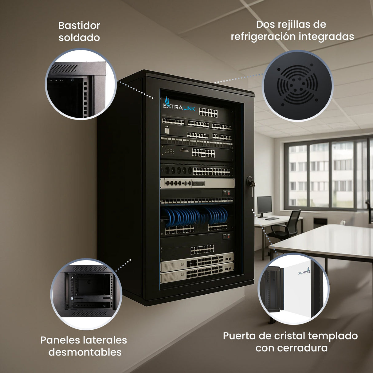 EAN 5903148916880 - Extralink 18U 600X600 WALL-MOUNTED RACKMOUNT CABINET BLACK Bastidor de pared imagen 9