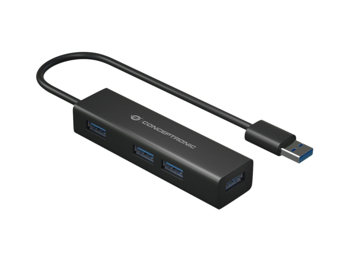 Conceptronic Hub 3.0 4 Puertos Usb 3.0 Con Adaptador Usb-C Negro