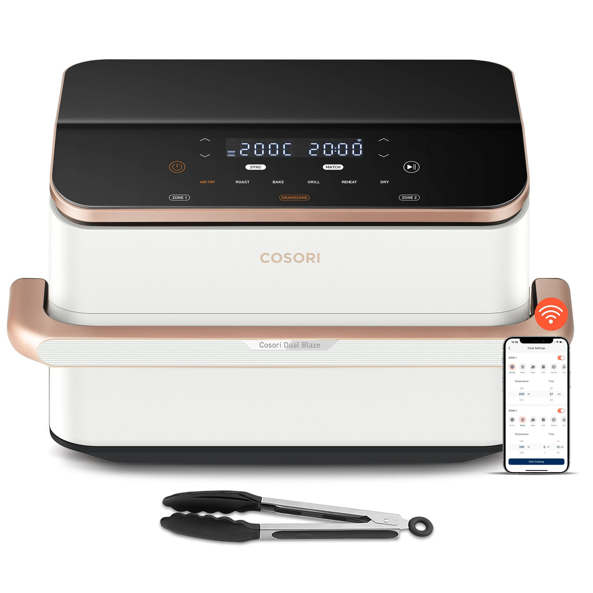 Cosori Freidora Dual Blaze Twinfry Caf-Tf101s-Weur (Blanco, 2.800 Watt, Korb 10 Liter / 2x 5 Liter) Caf-Tf101s-Weur