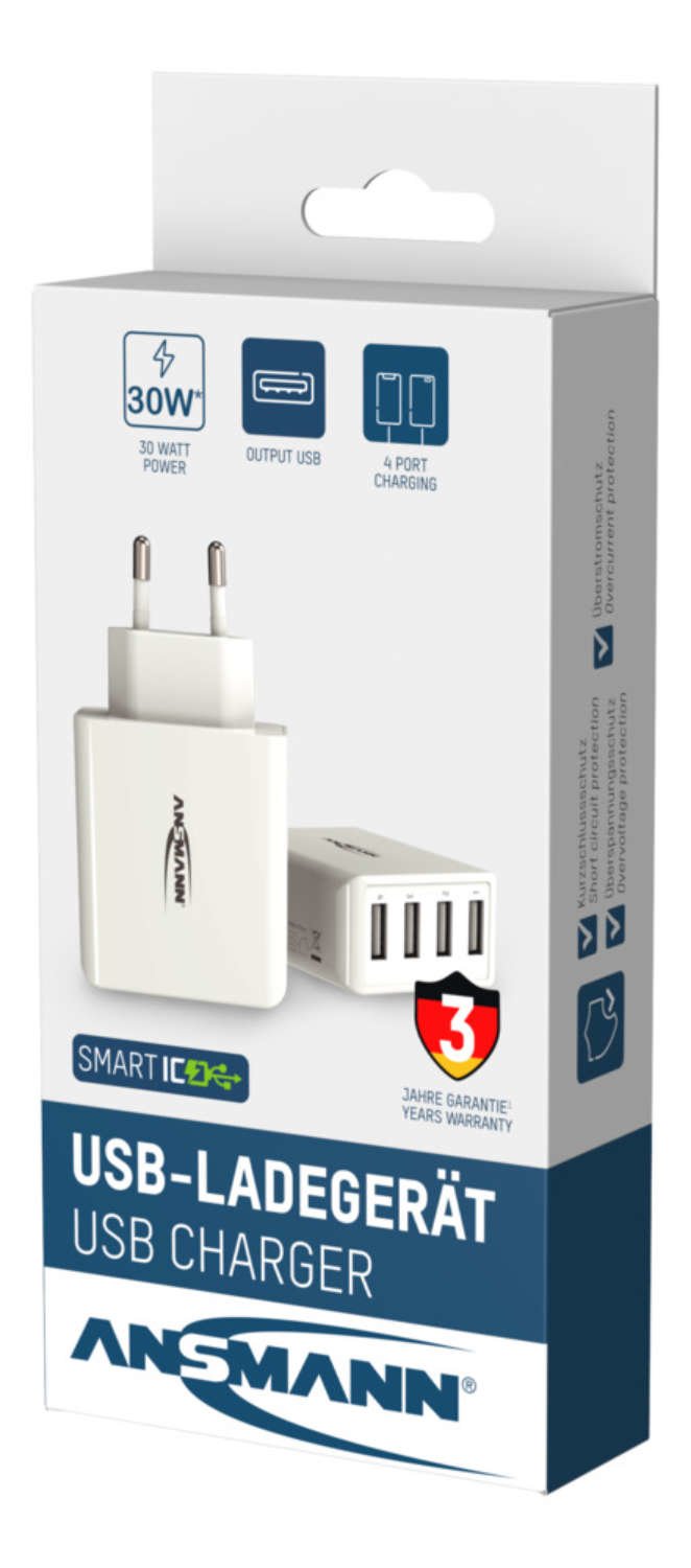 Ansmann Cargador Pared Usb 5v Dc 3000ma 30w 4xusb Blanco